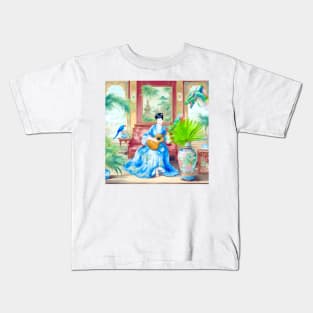 A good listener, modern whimsical chinoiserie scene Kids T-Shirt